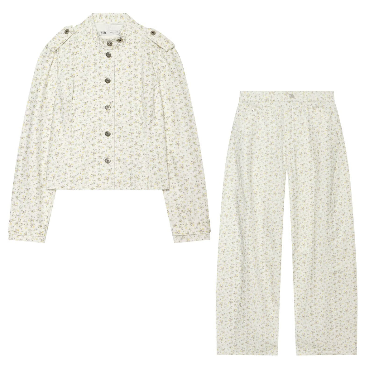Floral print denim jacket + pants set for women
